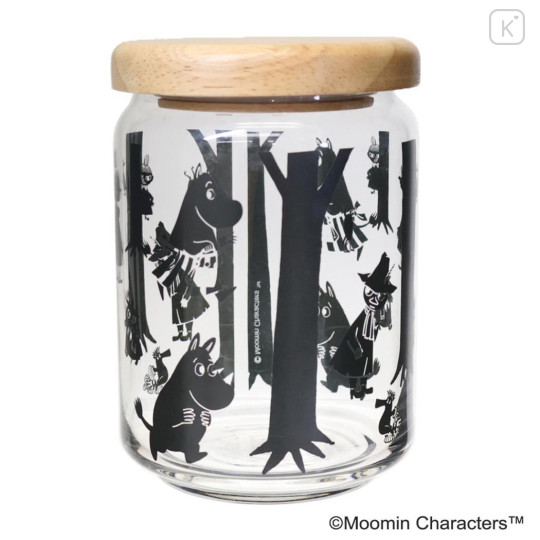 Japan Moomin Wooden Lid Glass Canister - Moomintroll & Snufkin : Black - 1