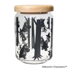 Japan Moomin Wooden Lid Glass Canister - Moomintroll & Snufkin : Black
