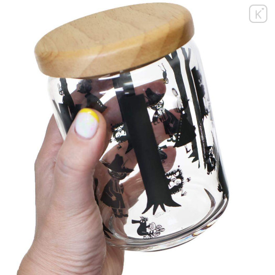 Japan Moomin Wooden Lid Glass Canister - Moomintroll & Snufkin : Black - 2