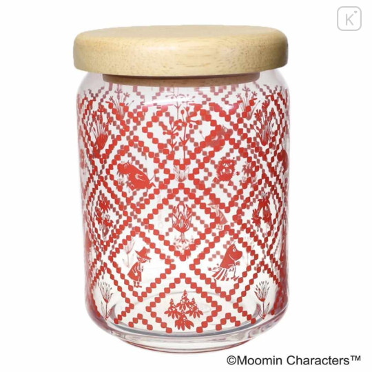 Japan Moomin Wooden Lid Glass Canister - Moomintroll & Snufkin : Red - 1