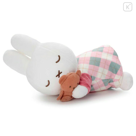 Japan Miffy Sleeping Friend Plush Toy (S) - Miffy Check Sleeping Friend Pink - 1
