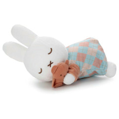 Japan Miffy Sleeping Friend Plush Toy (S) - Miffy Check Sleeping Friend Blue
