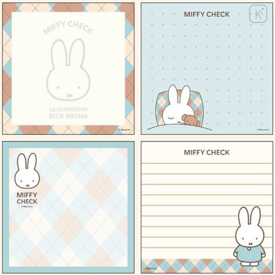 Japan Miffy Square Memo Pad - Miffy : Miffy Check Blue - 2