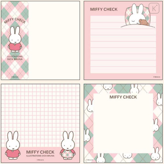Japan Miffy Square Memo Pad - Miffy : Miffy Check Pink - 2