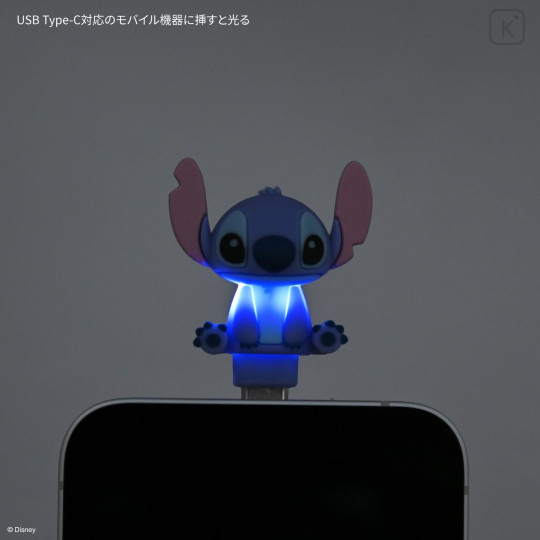 Japan Disney Powattomo Soft Glow USB-C Charm Pin - Stitch - 3